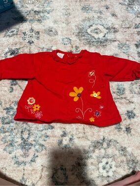 Red Long-Sleeve Floral Appliqué Baby Top